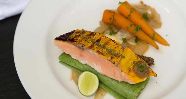 This delicious salmon dish is one of the mains served during the yoga retreats at Oneworld Retrats in Ubud, Bali.
